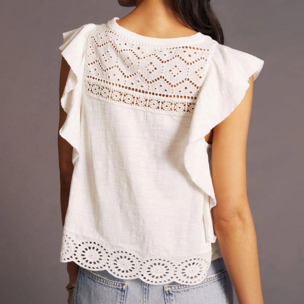 Anthropologie Sustainable Lace Tank Blouse in White Eyelet Size XS